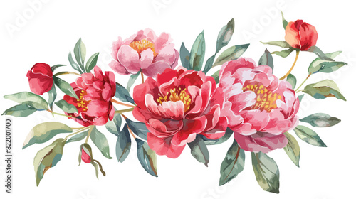 Watercolour Floral Bouquets Pink Red Peonies Spring A
