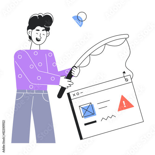 Easy to edit linear mini illustration of website phishing 