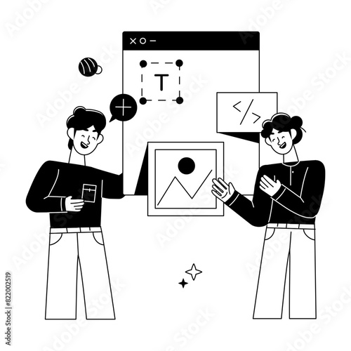 Latest line style mini illustration of a development team 