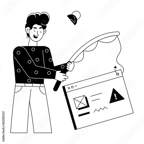 Easy to edit linear mini illustration of website phishing 