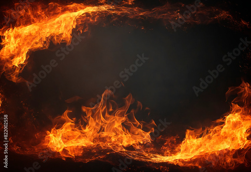 Intense flame, on a dark background. Fire Background