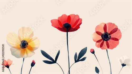 Colorful flowers on a beige background. © grigoryepremyan