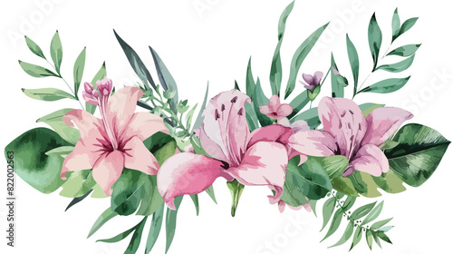 Watercolour Floral Frame Green Pink Flowers Summer Ar