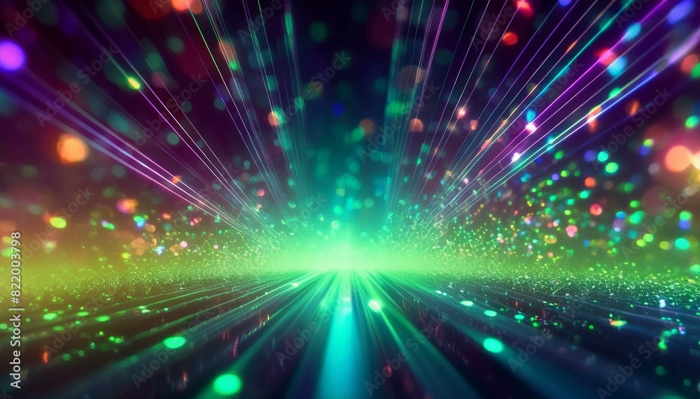 Obraz premium Firefly Abstract flying green particles of light on a black background; the concept is the idea