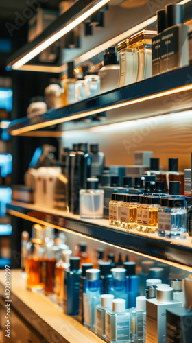 A perfume store with shelves filled with various scents and body care products