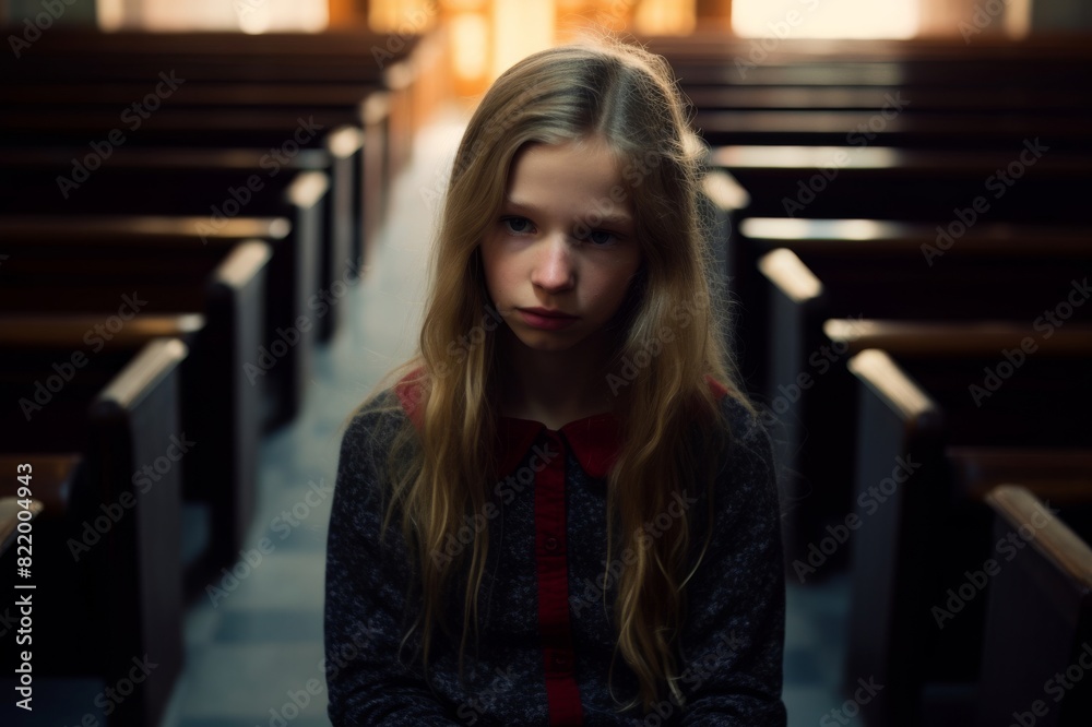 Sad girl at church