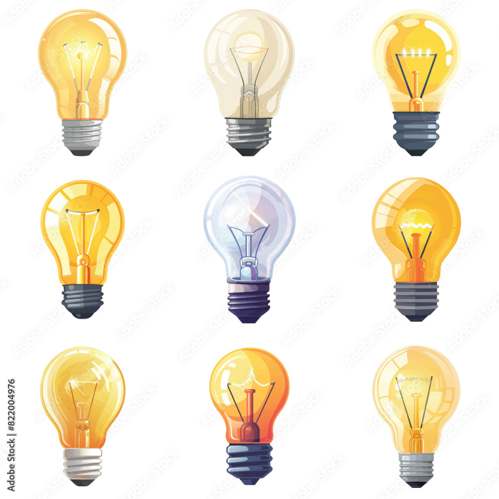 Light bulb, set icon, flat illustration, cartoon, isolated on a white background Light bulb, set icon, flat illustration, cartoon, isolated on a white background