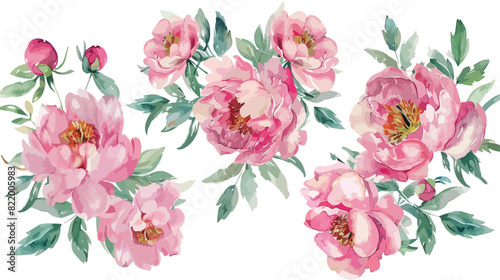 Watercolour Flower Bouquets Pink Raspberry Peonies Su