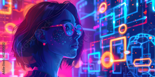 Cyber World of Technology/ Neon Digital Future