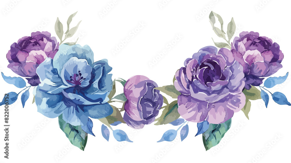 Watercolour Flower Wreath Purple Blue Roses Spring Ar