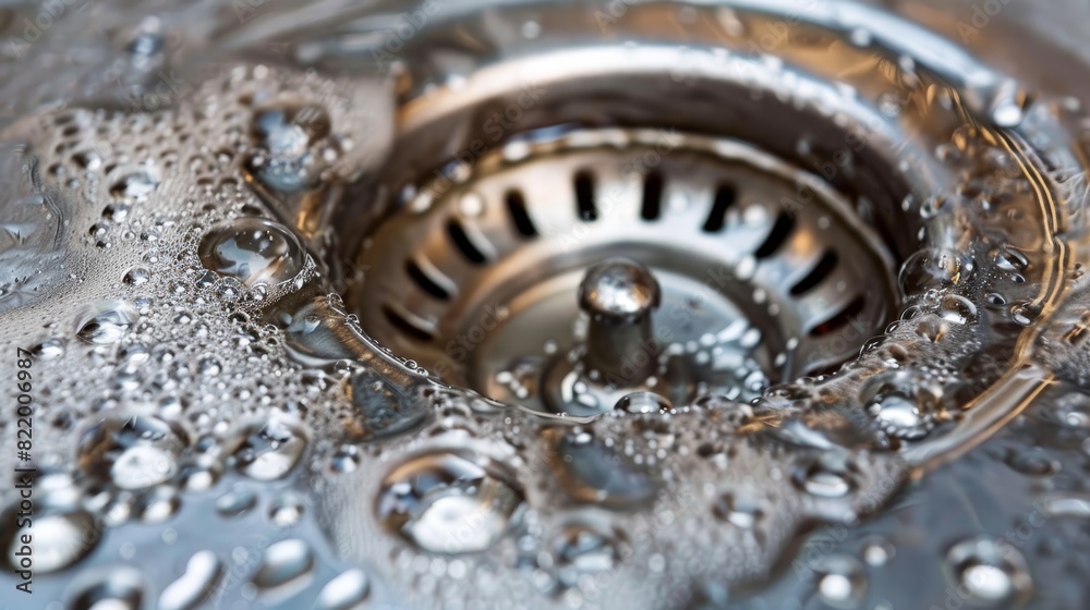 Detailed close up of a blocked kitchen sink drain for troubleshooting and repairs Detailed close up of a blocked kitchen sink drain for troubleshooting and repairs