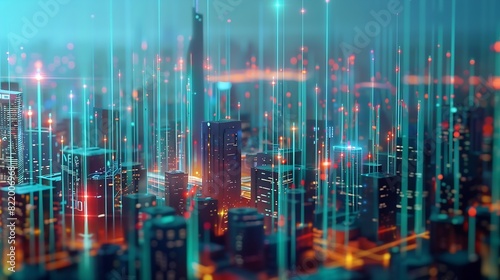 Modern cityscape and communication network concept Telecommunication IoT Internet of Things ICT Information communication Technology 5G Smart city Digital transformation : Generative AI