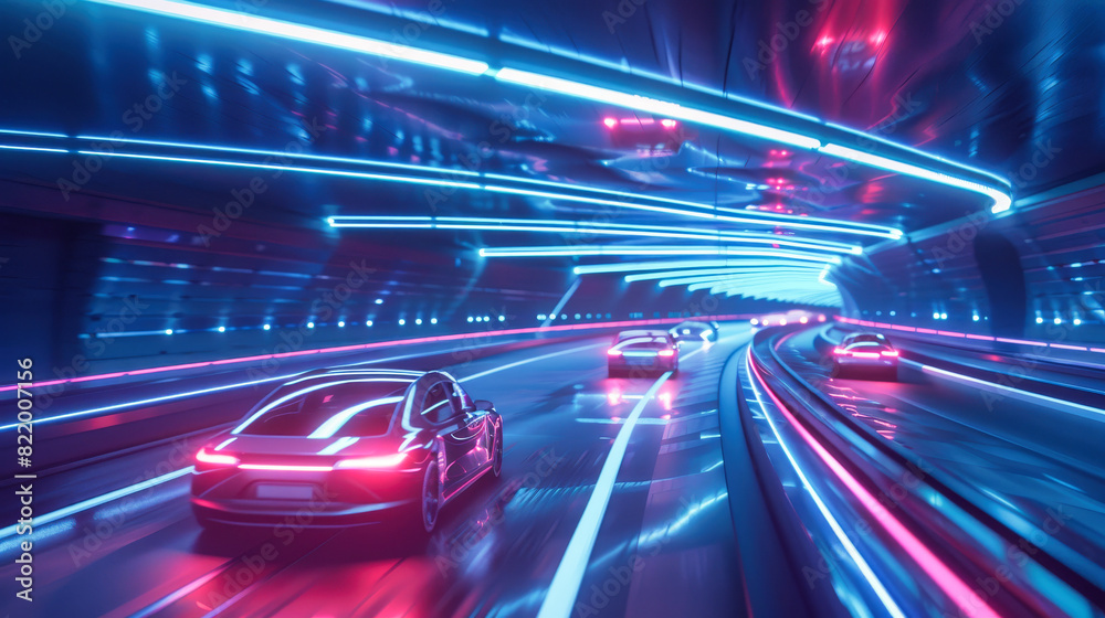 Futuristic cars in a tunnel Futuristic cars in a tunnel