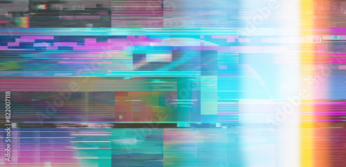 An image of a glitchy VHS screen filled with holographic stripes.
