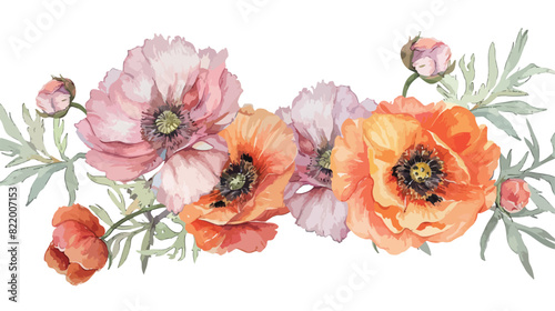 Watercolour Flowers Bouquets Pink Orange Poppies Peon