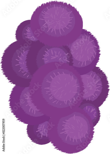 Digital graphic of textured purple spheres clustered together on a white background