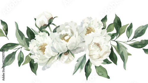 White green peonies watercolor wedding bouquet flower © Casa