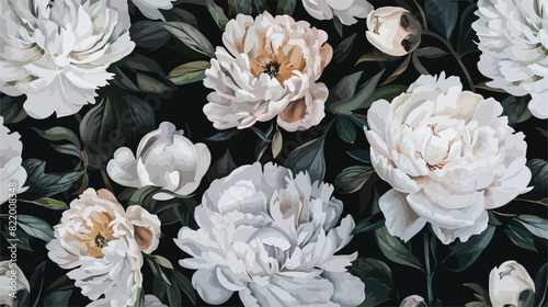 White watercolor peonies floral pattern paper on blac photo
