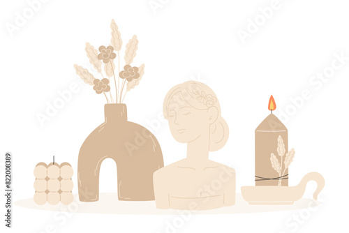 Aromatherapy and relaxation as interior decor in flat style