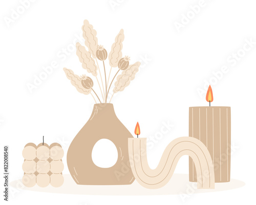 Aromatherapy and relaxation as interior decor in flat style