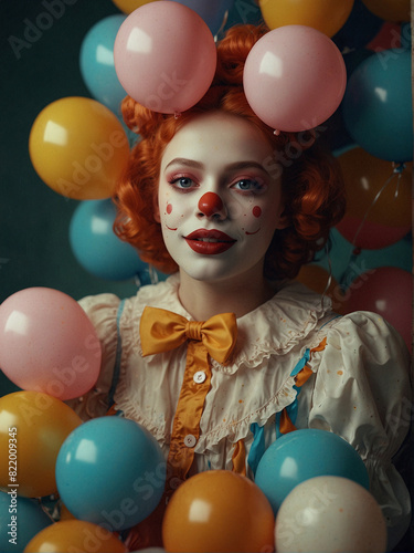 Cheerful Clown with Balloons at Colorful Party Celebration © Melkoud