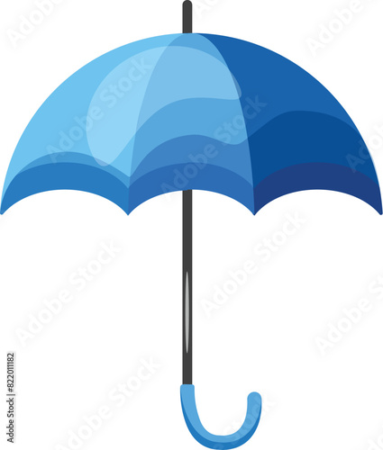 Blue umbrella illustration vector graphic design for rainy weather protection. Isolated icon with stylish fashion handle. Shiny waterproof accessory in vibrant blue color photo