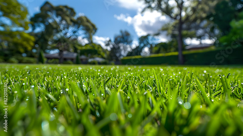 Radiant Zoysia Grass Basking under the Tranquil Summer Sky photo
