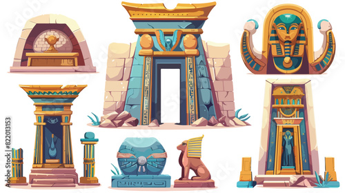 Ancient egypt pharaoh god temple vector game set 