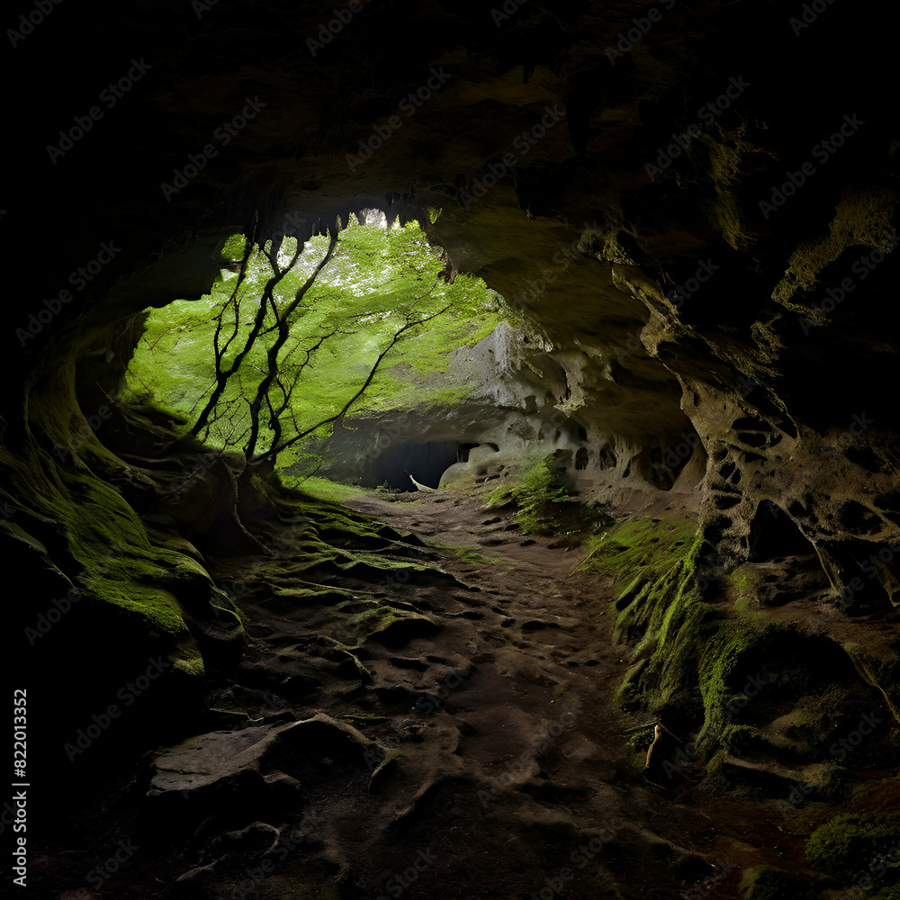 the spooky forest cave called elves hill a natural cave in Danish island background green tree, the spooky forest cave called elves hill a natural cave in Danish island background green tree,