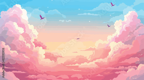 Anime style sky background with clouds. Vector cartoo © Bill