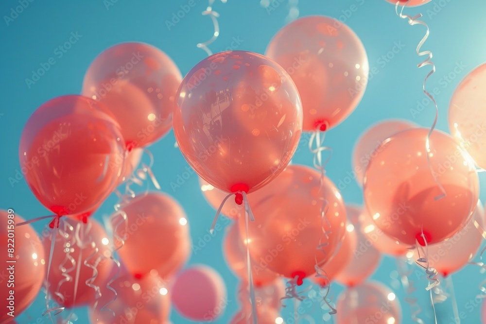 Pink balloons floating in the sky