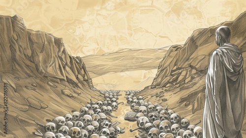 Ezekiel’s Prophetic Vision of the Dry Bones in the Valley - Biblical Watercolor Illustration