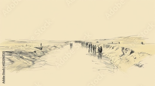 Crossing the Jordan River by the Israelites - Biblical Watercolor Illustration