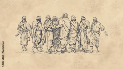 Joseph’s Emotional Reunion with Brothers in Egypt - Biblical Watercolor Illustration
