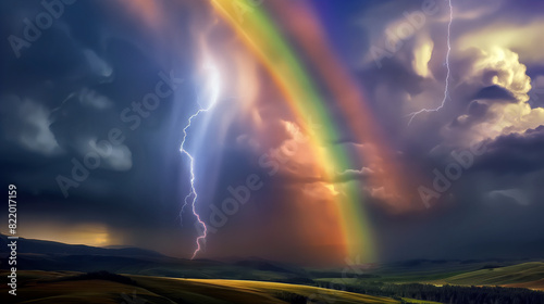 Vibrant rainbow amidst a fierce storm photo
