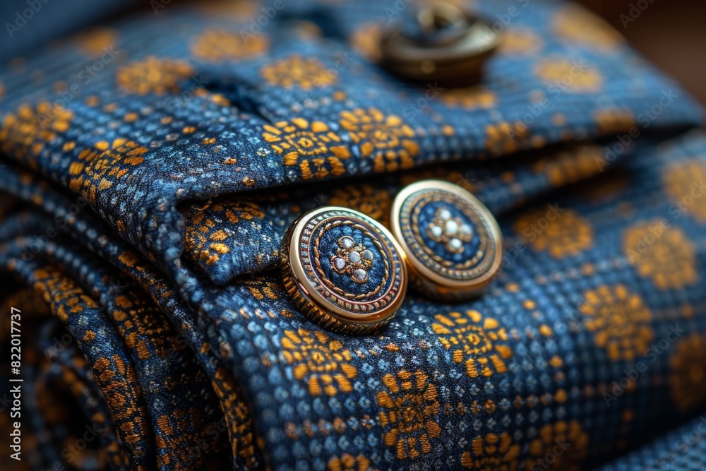 Detailed view of silk tie and cufflinks