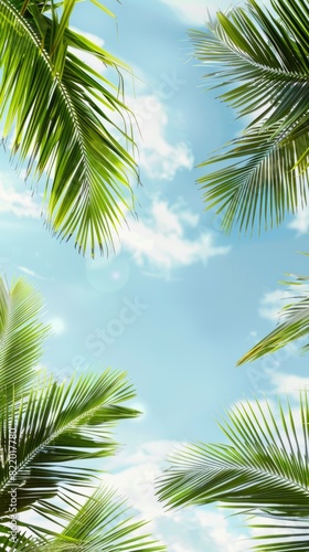 Palm Sunday concept  green palm tree leaves on natural sky