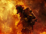 Create an image of a firefighter bravely battling a blaze to save lives.
