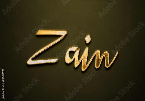 Old gold text effect of Arabic name Zain with 3D glossy style Mockup. photo