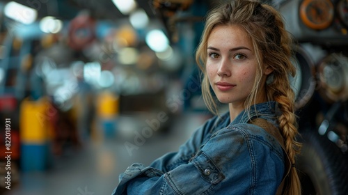 Wallpaper Mural Capturing her strength and professional approach in a close-up portrait, a young, congenial woman mechanic exemplifies the new face of the auto repair industry. Torontodigital.ca