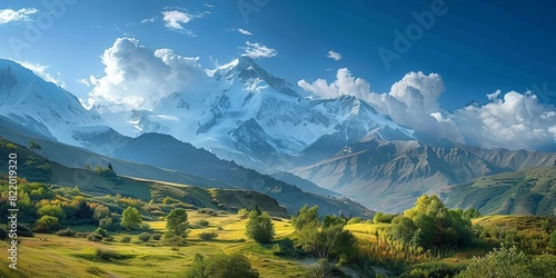 View of wild Kazbegi mountain range photo