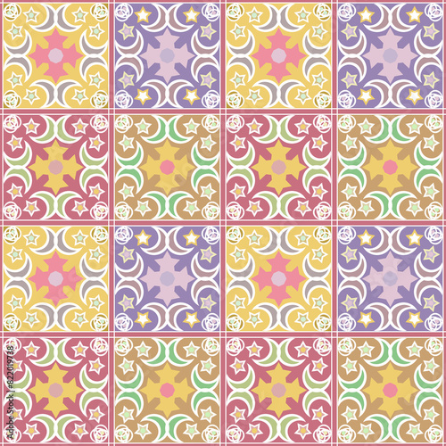 Seamless arabic retro patchwork pattern pastel colors background