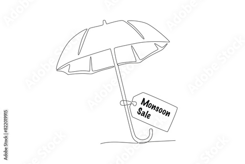 Umbrella with tag. Monsoon sale one-line drawing