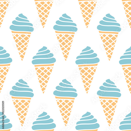 Ice-cream cones doodles summer seamless pattern