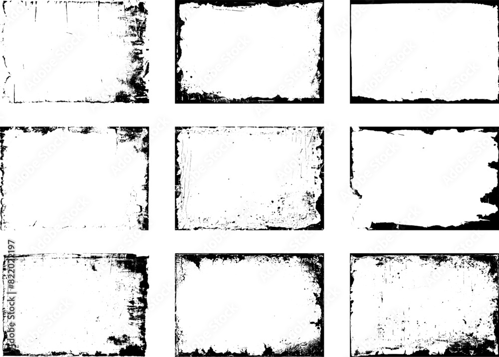 Set of frame different distressed black texture. Distress overlay vector textures. Set of dotted abstract frame. Distressed overlay texture. Set of frame different distressed black texture. Distress overlay vector textures. Set of dotted abstract frame. Distressed overlay texture.
