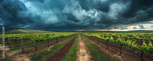 vineyard during a stormy day during spring in the denomination of origin region of Ribera del Duero in the province of Valladolid in Spain