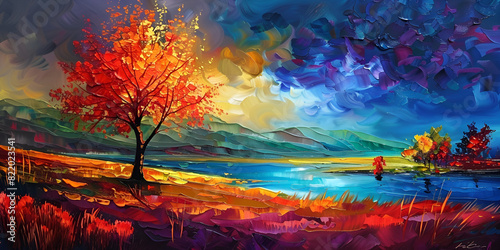 "Vibrant Autumn Landscape" | "Colorful Nature Painting"