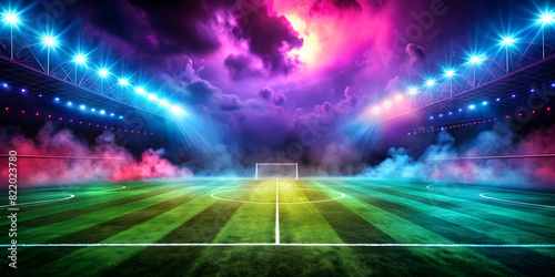 textured soccer field with neon fog