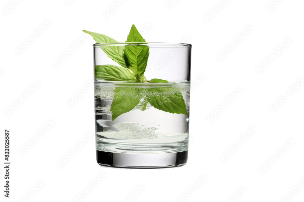 A Refreshing Symphony: Ice and Leaf in Glass on a Clear PNG or White Background. A Refreshing Symphony: Ice and Leaf in Glass on a Clear PNG or White Background.