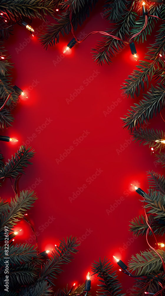 Christmas lights on red background